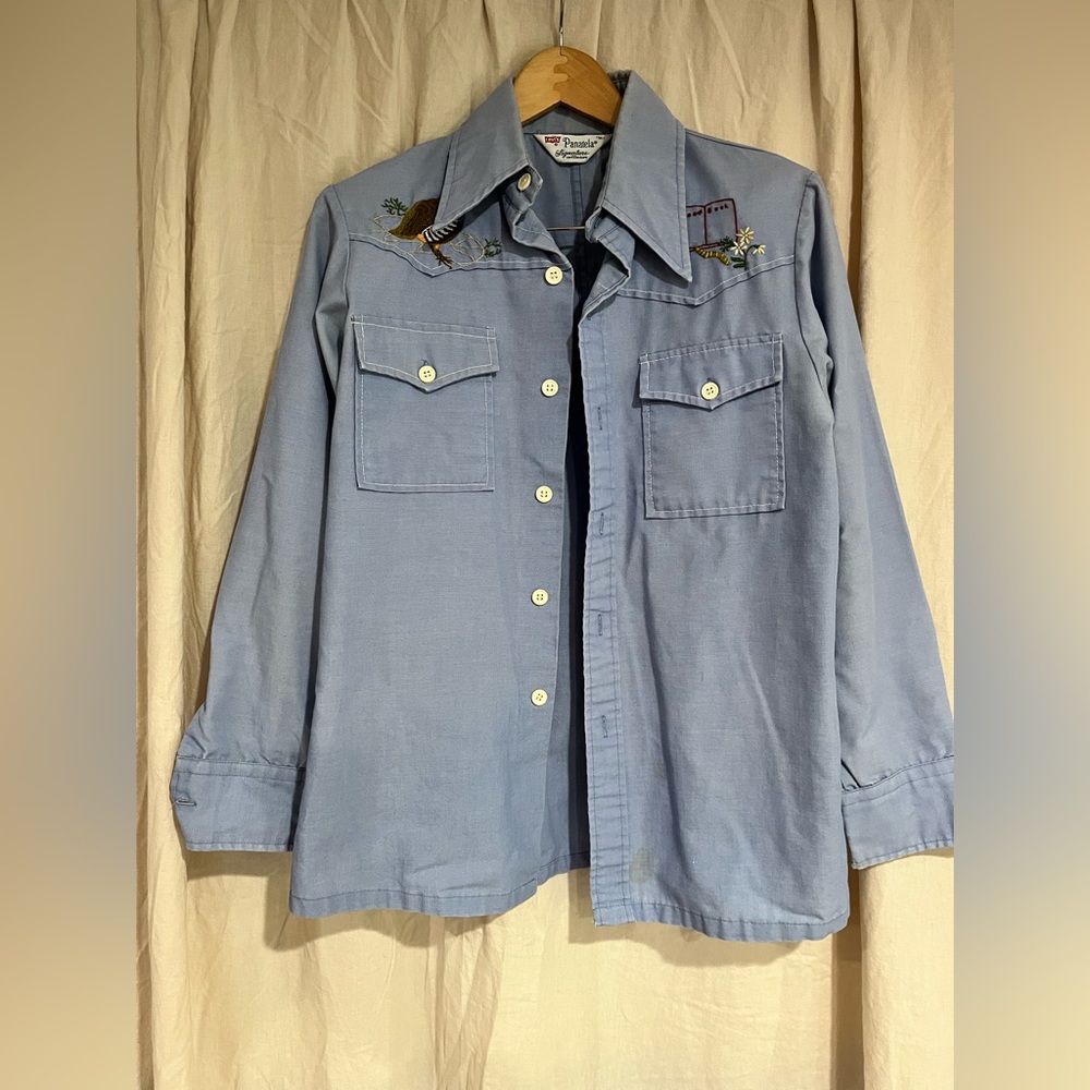 Vintage Levi’s mens work shirt with hand embroidery